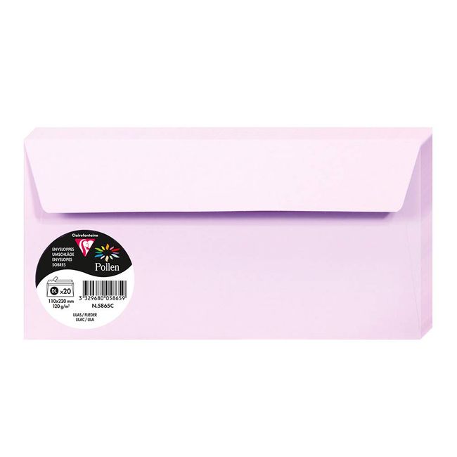 CATEGORY Pollen Inf Clairefontaine A4 tri-fold Size Envelopes 11x22 cm Set of 20 Lilac cf5865