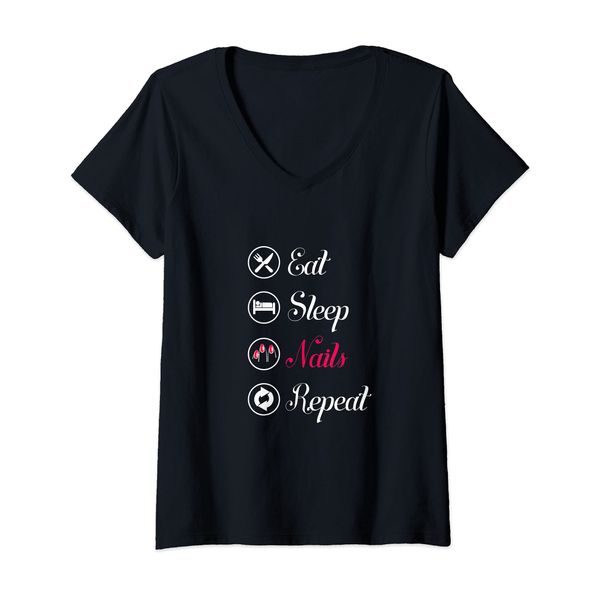 Womens Eat. Sleep. Nails. Repeat. V-Neck T-Shirt