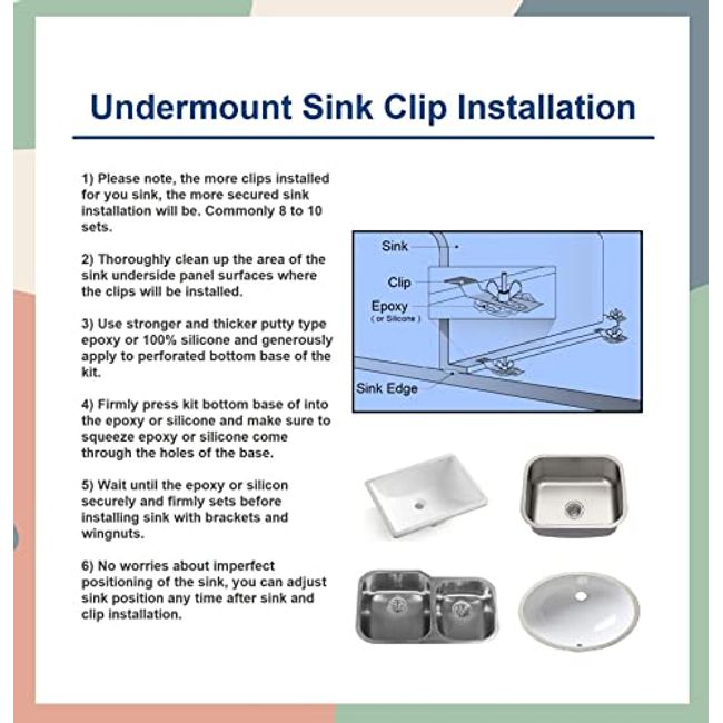 Sink Clips Undermount Kitchen Sink Clips, Epoxy Undermount Sink Brackets  Supports for Bathroom Kitchen 10 Pack Kit