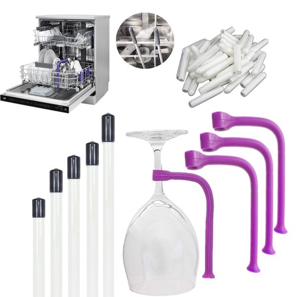 JinYu 24 Set Stemware Saver Stemware Holder Dishwasher Wine Glass Protector Dishwasher Attachment 28cm 24cm 21cm 17cm 11.5cm, Universal Dishwasher Rack Tine Repair End Cover Caps (purple set)