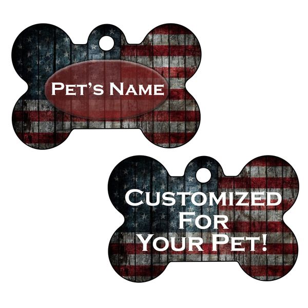 Rustic American Flag Custom Double Sided Pet Id Dog Tag Personalized for Your Pet