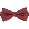 King & Priory Burgundy Red Herringbone Embroidered Pheasant Bow Tie