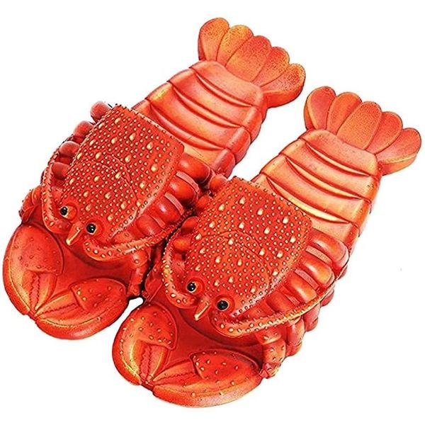 Vasarhely Lobster Slippers, Fun, Soft, Lightweight, Breathable, Anti-Slip Sandals, Men's, Women's, Children's Size, Bath Slippers, Beach Sandals, Room Slippers, Indoor Wear, Unique, Beach, Shrimp,