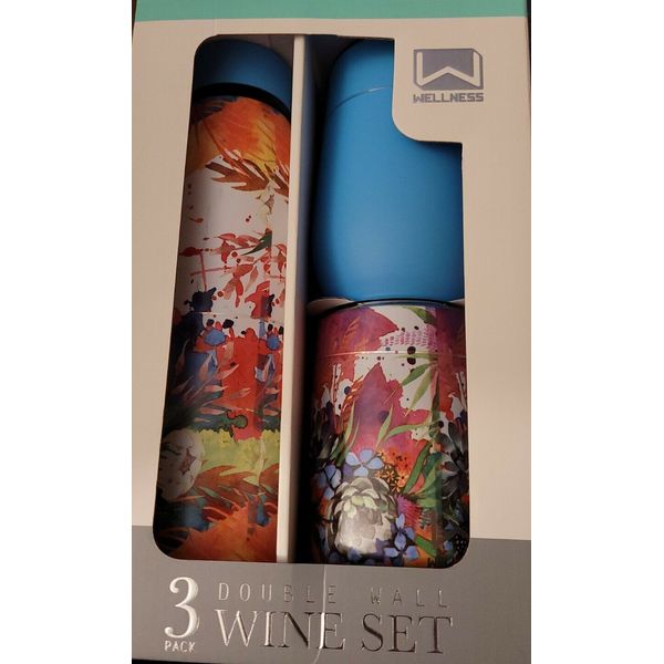 3 PACK WELLNESS DOUBLE WALL WINE BOTTLE AND TUMBLER SET.