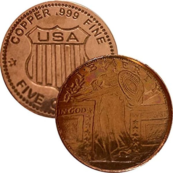5 oz. Thick Copper Round Bars from .999 Pure Copper (Standing Liberty)
