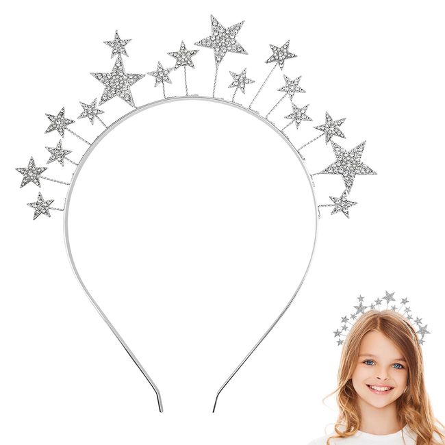 ACTIMED Rhinestone Star Headband, Shiny Silver Headpiece, Elegant Star Crown & Halo Crown for Bridal & Party Hairdos, Women & Girls Hair Accessories(Sliver).