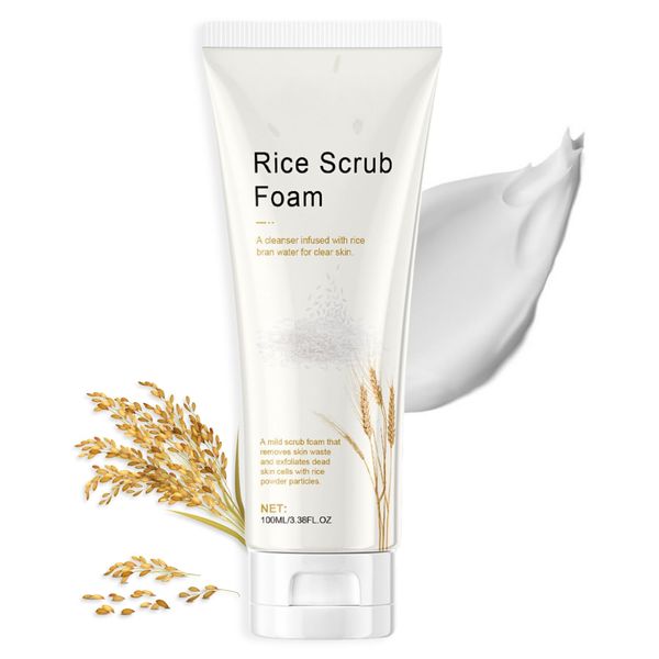 Rice Face Cleanser, Natural Face Wash With Rice Water&Vitamin E, Moisturizing Facial Cleanser For Dry Skin, Korean Skincare Exfoliating Face Wash, Deep Pore Cleansing, Exfoliating Scrub Cleanser