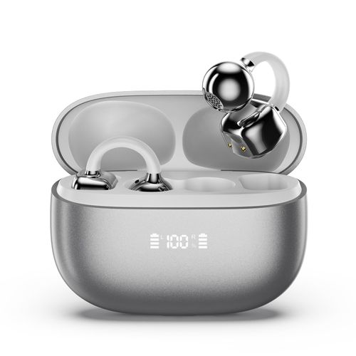 PAXA Clip On Earbuds, Clipbuds7 Open Ear Earbuds Wireless Bluetooth 5.4 with LED Display, Auto L-R Ear Recognition and Touch Control, Ultra-Light 4.5g Fit Comfort for Sports Fitness Daily Use, Silver