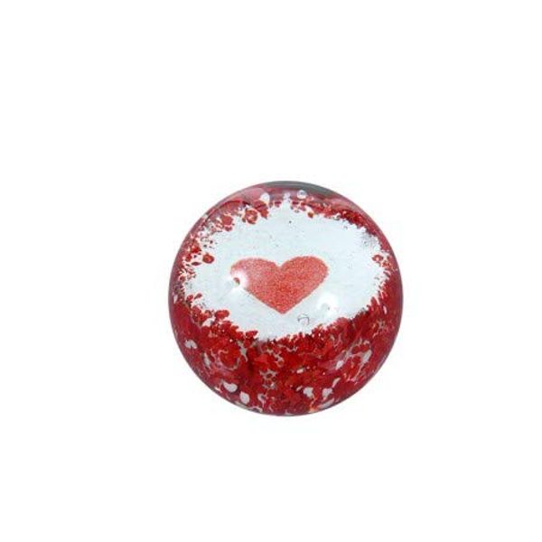 Dream globe paperweight, medium, red heart motif, handmade article