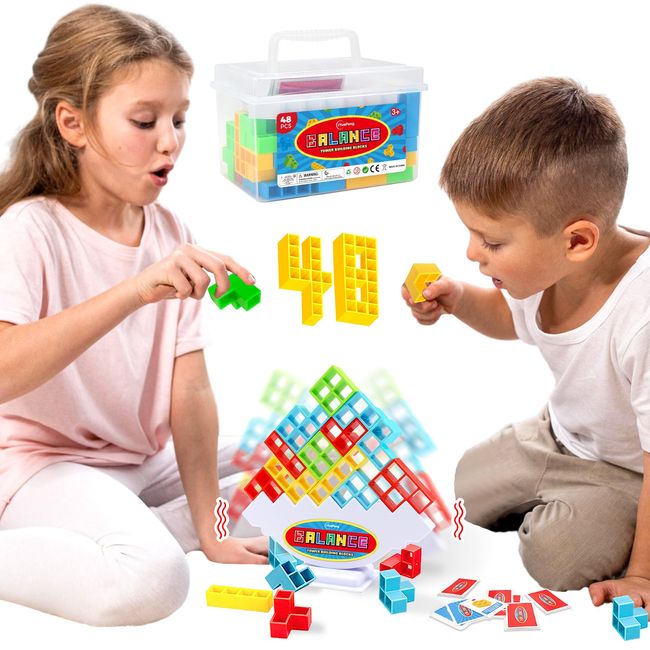 iYuePeng 48 Pcs Board Games for Kids & Adults Tetra Balance Tower Stacking Toys Perfect for Family Games, Parties, Travel