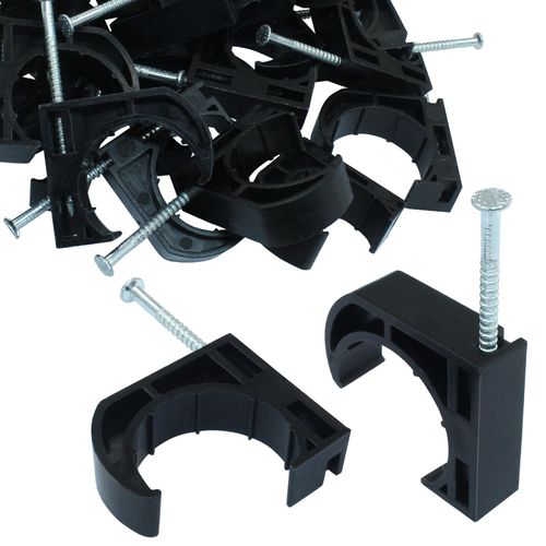 PHITUODA 50 PCS 1" Half Clamp Fixture Black J-Hook with Nail J Clamps For 1" PEX Tubing/Pipe Support
