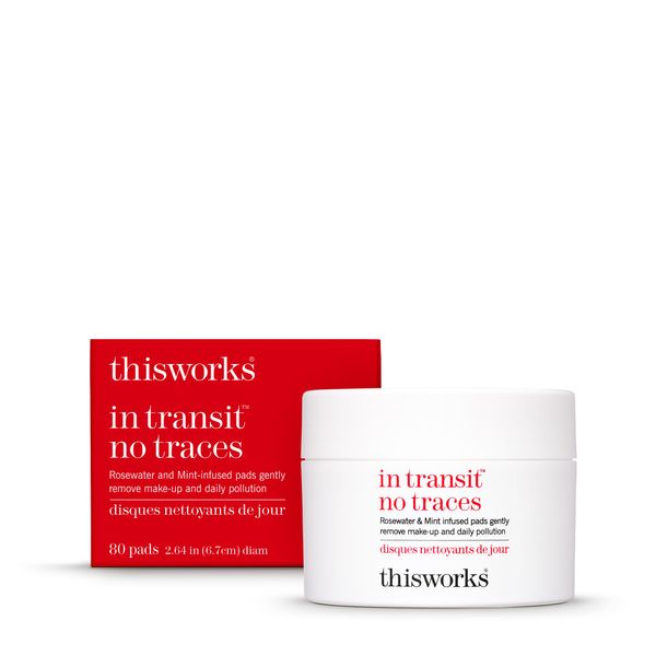 This Works - In Transit No Traces Cleansing Pads, Rosewater & Mint Infused Facial Wipes, Gentle Make-Up Remover (80 pads)