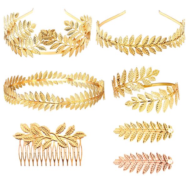 7pcs Goddess Leaf Headband, Greek Goddess Bridal Hairband, Laurel Leaves Crown Gold Leaf Branch Crown Greek Goddess Headpiece Accessories, Romantic Grecian Goddess Costume Accessories – Gorgeous