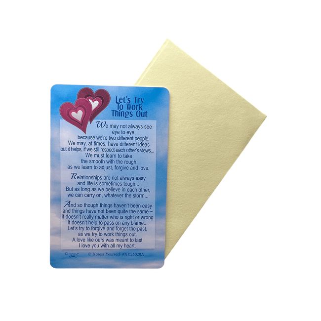 "Express Yourself" Plastic Keepsake Card "Let`s Try to Work Things Out" Theme - Includes Envelope - Empty Template on The Back to Write "from" whom "to" who it is