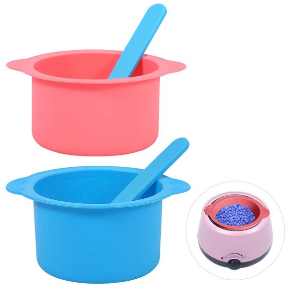 2pcs Wax Pot Liner, Silicone Wax Warmer Liner with 2pcs Blue Silicone Wax Spatula Wax Warmer Liners Reusable Compatible with 16oz Electric Waxing Kit (Pink, Blue)