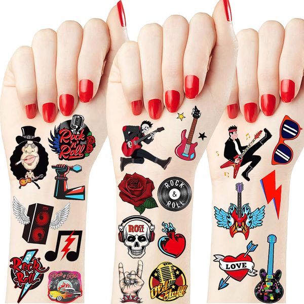 Rock and Roll Temporary Tattoos Stickers 20 Sheet Music Rock Band Star Birthday Party Favors Decorations Supplies for Kids Boys Girls Gifts Classroom School Prizes Rewards