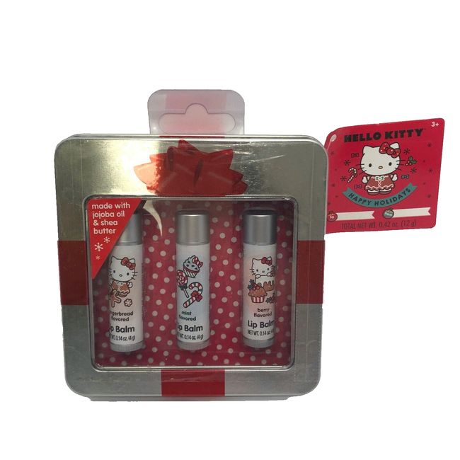 Hello Kitty Gingerbread Mint Berry Lip Balm Holiday Christmas Tin Lot 3 New Seal