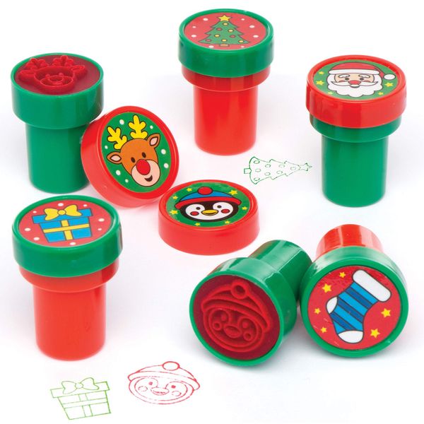 Baker Ross AT251 Christmas Self-Inking Stampers, Arts and Crafts for Kids (Pack of 10), Assorted, 15 x 8 x 4 Centimeters