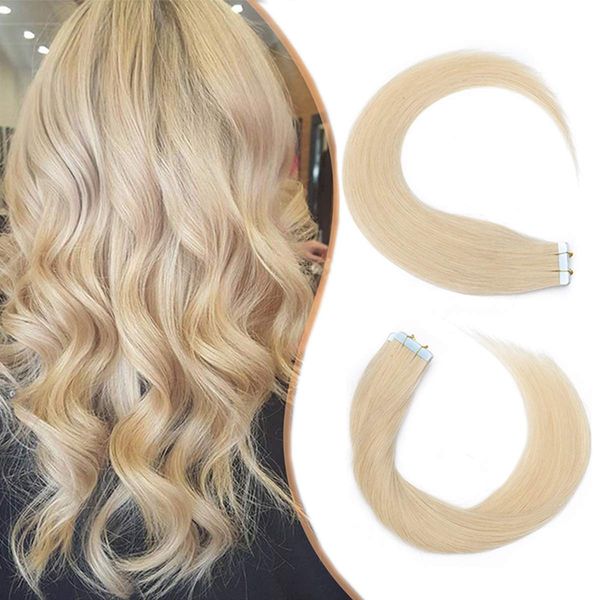 Elailite Invisible Tape in Extensions Echthaar - Echthaar Extensions Tape - Remy Real Human Hair - 20PCS Tape Extensions Haarverlängerung 35cm 20g #613 Gebleichtes Blond