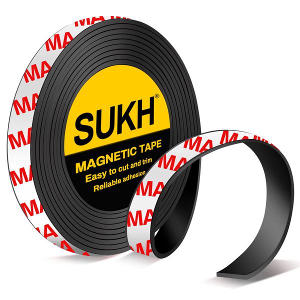 Magnetic Tape Strips with Adhesive Backing - Magnetic Strip Sukh Magnet Band Strong Adhesive Cuttable Magnetic Sheets Magnets Perfect for DIY, Art Projects,Whiteboards,Fridge Organization Classroom