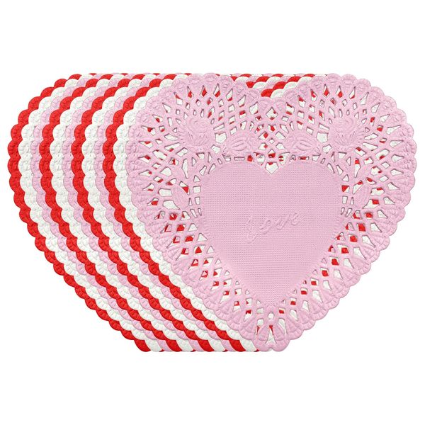 YSSAI 300 Pcs 4 Inch Mini Valentine Heart Doilies Cutouts Paper Lace Doilies with 3 Colors Red Pink and White Valentine Craft Gift Set for Valentine's Day Mother's Day Wedding Favor Party Decorations