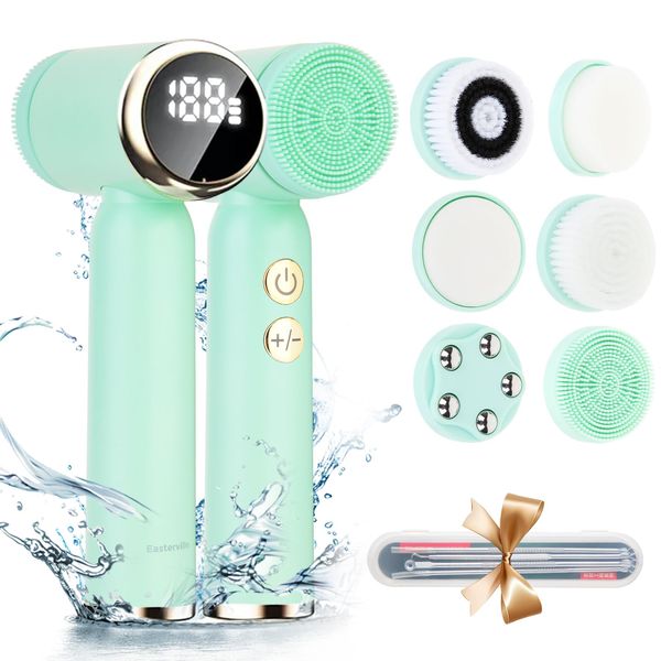 Facial Cleansing Brush-Electric Face Cleanser-Silicone Face Scrubber Rechargeable Facial Cleanser with Exfoliating Brush Heads-Waterproof Face Brush-Skincare for Women Gift Set