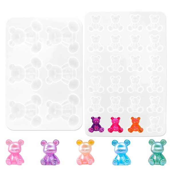 2 Pcs 3D Bear Silicone Moulds, Teddy Bear Silicone Resin Molds Animal Moulds Crafted Flexible Non-Stick for Epoxy Casting DIY Pendant Keychain Ornament Art Crafts Jewelry Making Soap Candle Fondant