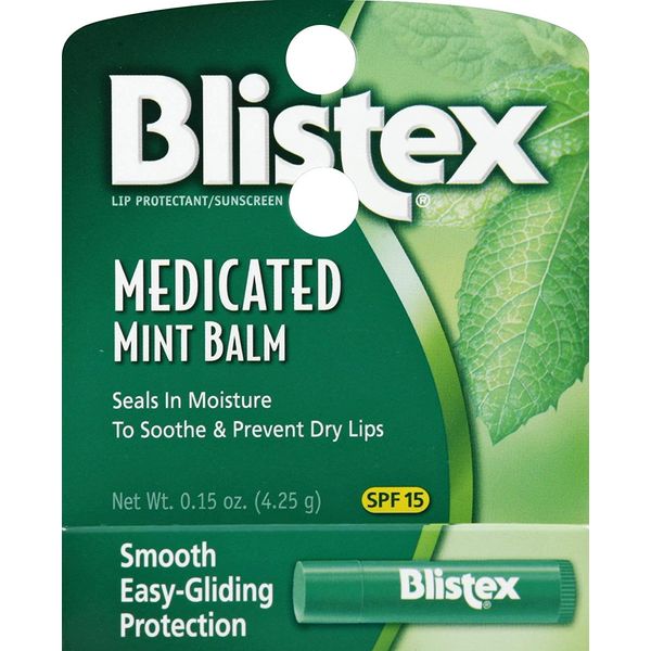 Blistex Medicated Lip Balm Protectant/Sunscreen SPF 15 Mint, 0.15 OZ (Pack of 4)