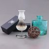 Haryali London Shaving Kit - 2 Pc Shaving Kit - Silvertip Badger Shaving Brush - Stainless Steel Shaving Stand - Elegant Design Shaving Brush with Shaving Stand - Ivory Color Shaving Set
