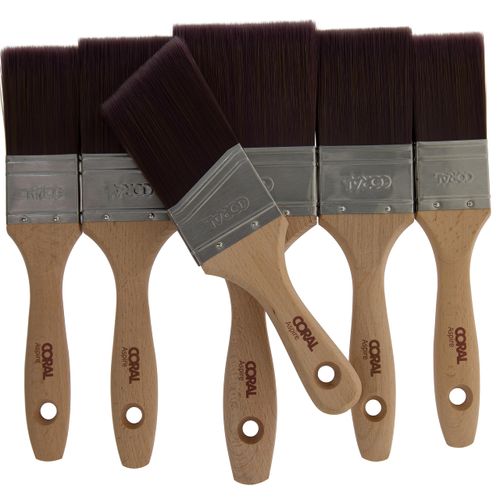 Coral 31719 Aspire 6 Piece Paint Brush Set Professional Firm Straight Cut Flat Profile for Fast Accurate Ultra-Smooth Finish with Trade Emulsion Gloss FSC Wood 2X 1.5", 2X 2", 3", 2" Angled Stubby