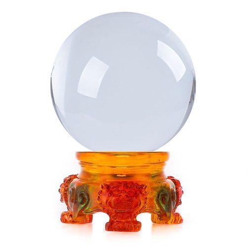 Amlong Crystal 3 inch (80mm) Clear Crystal Ball with Rainbow Lion Resin Stand and Gift Box for Decorative Ball, Lensball Photography, Gazing Divination or Feng Shui, and Fortune Telling Ball