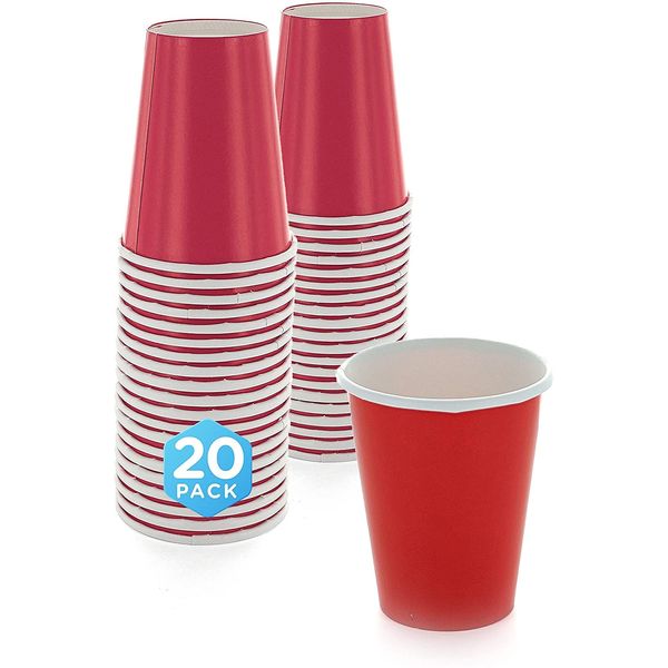 SparkSettings Disposable Paper Cups, 9 oz. Red Paper Coffee Cups, Strong and Sturdy Coffee Disposable Cups for Party, Wedding, Thanksgiving Day, Christmas, Halloween Hot Cups, Pack of 20