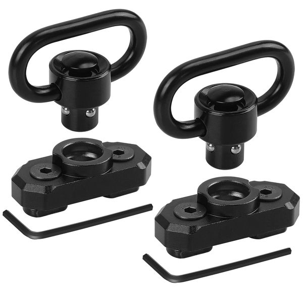 REERON 2 Point Sling & Mloc Sling Mount - Adjustable Extra Long Two Point Traditional Rifle Sling with 2 Pack 1.25" QD Sling Swivels Mounts for M Lock Rail System (2 Pack 360° Rotation Sling Mounts)