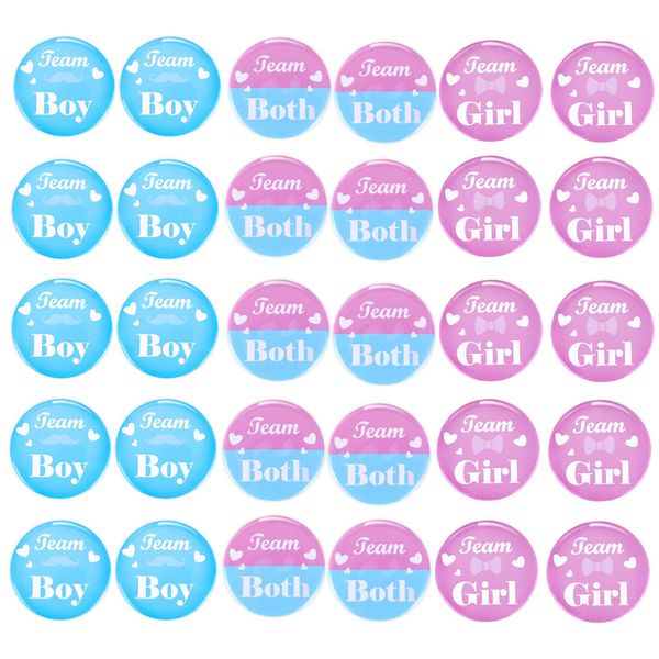 Yaomiao 30 Pieces Team Girl boy Button Pins Gender Reveal Button Pins Baby Shower Pink blue Button Pin for Party Favors Gender Reveal Party game Supplies, 1.5 Inches