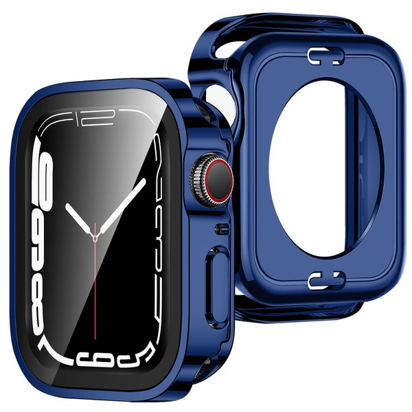 ZZDZZ [2-Pack] 2 in 1 Case Compatible with Apple Watch Series 6 SE 5 4 40mm, Straight Edge Hard PC with Tempered Glass Screen Protector Full Coverage Protective Cover for iWatch 40mm (Blue)