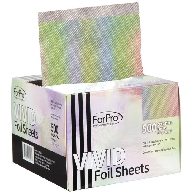 ForPro Vivid Celestial Embossed Foil Sheets, Aluminum Foil, Pop-Up Foil Dispenser, Hair Foils for Color Application and Highlighting Services, Food Safe, 5” W x 10.75” L, 500-Count