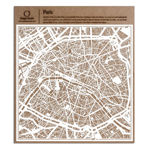 O3 DESIGN STUDIO Paris Paper Cut Map White 30x30 cm Paper Art