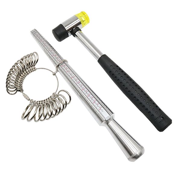 NIUPIKA Metal Ring Mandrel Sizer Gauge Set with Jewelers Rubber Hammer Mallet Finger Sizing Tools Rings Size Measurements UK Sizes A-Z Steel Jewellery Making Repair Tool