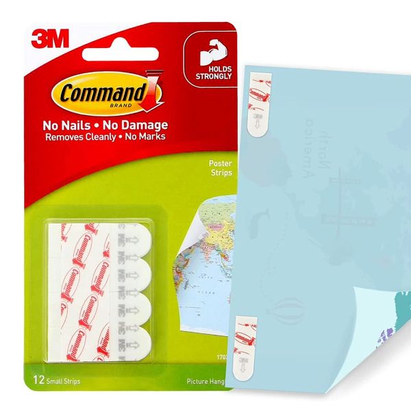 Command Poster Mounting Adhesive Strips, White - 12 Adhesive Strips - Ideal for Hanging Posters, Schedules, Calendars or Pictures without Frames - Damage Free Hanging