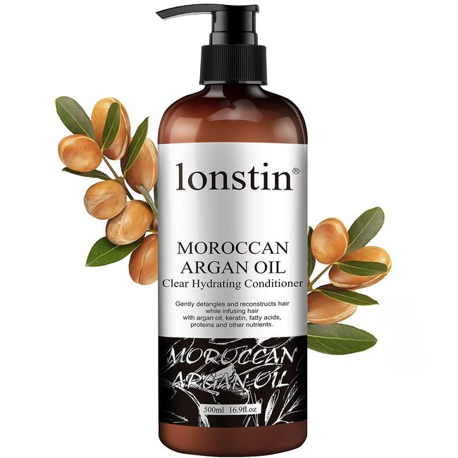lonstin Hair Conditioner, Moroccan Argan Oil Clear Hydrating Hair Conditioner for Damaged, Split Ends,Dry, Curly or Frizzy Hair to Intense Hydration, Shine and Silkiness Hair-16.9 fl oz