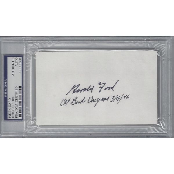 GERALD FORD & BUD DAY SIGNED INDEX CARD PSA DNA 83315601 MEDAL OF HONOR