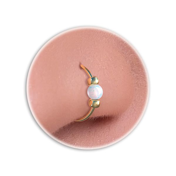 Tiny Gold Nose Ring – Fire White 2mm Opal Nose Piercing 14K Gold Filled Snug 7mm Hoop – Thin 24 Gauge Piercing Jewelry – Dainty Gift Ready Purchase