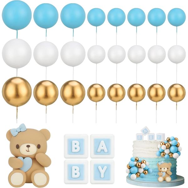 Tortendeko Kugeln Cake Topper Bär 29 Stück Blau Bär Torten deko Baby Taufe Tortendeko Junge Kinder Fondant Figuren Babyparty, Gender Reveal Partyzubehör, Geburtstag, Feierlichkeiten