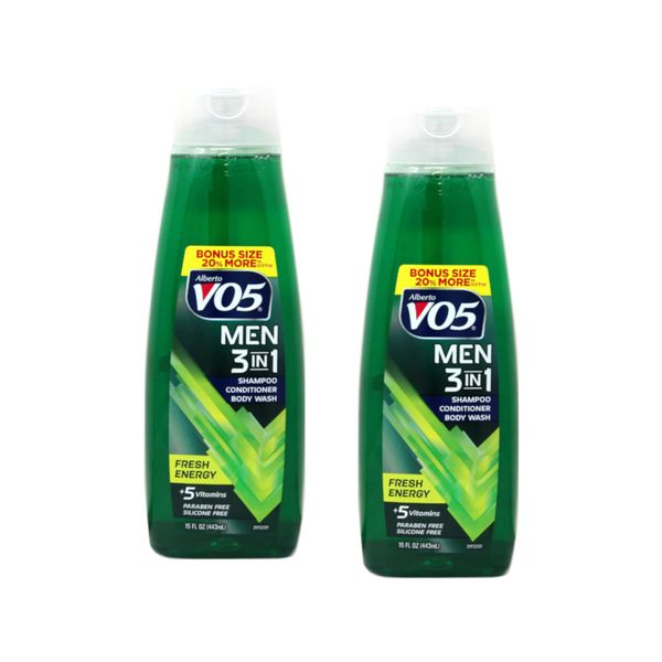 Fresh Energy 2 pack VO5 Men's Shampoo Conditioner Body Wash, 3-in-1