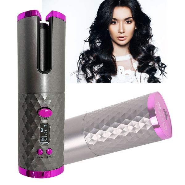 Automatic Curling Cordless Iron Hair Curler w/ Timer Wireless Portable Purple