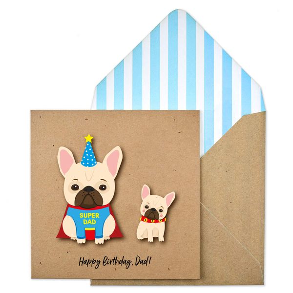 Birthday Dad Handmade Greeting Card with Blue Stripes Envelope