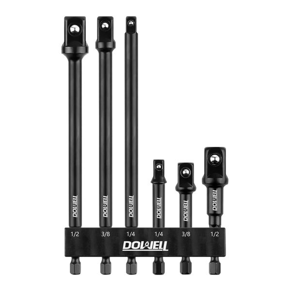 DOWELL Impact Grade Socket Adapter Set Extension Bit With Holder 1/4-Inch, 3/8-Inch, 1/2-Inch Drive Socket Set Power Drill Bit Extension To High Speed Impact Wrench (6, 3&6-Inch)