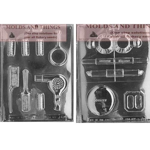 Hair Style, Make Up Kit Chocolate Molds (1) Hair Dryer Curlers Brush Comb (1) Lipstick Mascara Compact Blush Perfume Bottle Chocolate Candy Mold with Copyrighted Candy Making Instruction