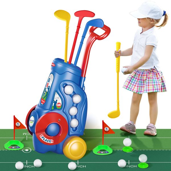 Toddler Golf Clubs Set with Putting Mat,Kids Golf Cart Toys for 3 4 5 Years Old Boys Girls,Indoor and Outdoor Golf Toys