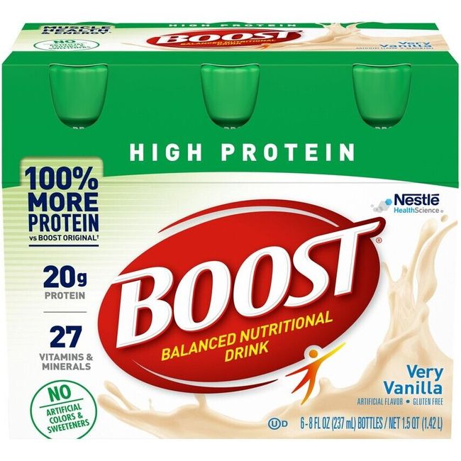 Boost High Protein Complete Nutritional Drink, Very Vanilla, 8oz, 6CT- Pack of 1